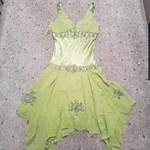 SOLD....Y2K Sue Wong Nocturne Green Silk Beaded Flapper Dress sz 10